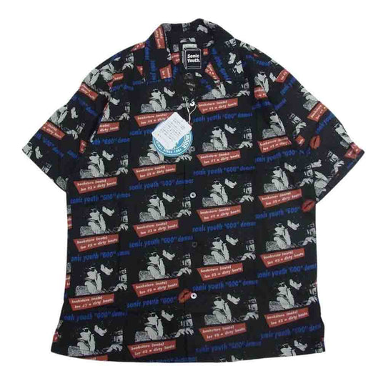 HYSTERIC GLAMOUR ヒステリックグラマー 22SS 02221AH06 × SONIC YOUTH 総柄 半袖 シャツ ブラック系 L【新古品】【未使用】【中古】