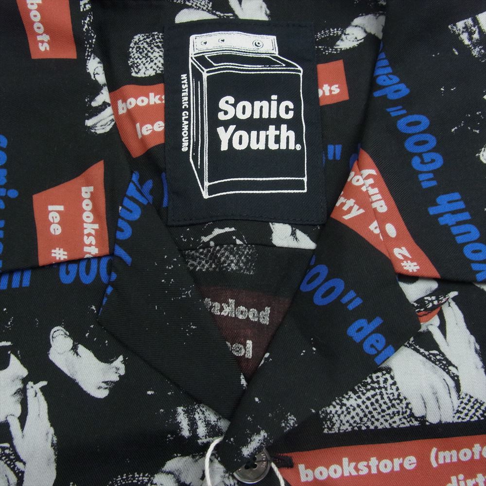 HYSTERIC GLAMOUR ヒステリックグラマー 22SS 02221AH06 × SONIC YOUTH 総柄 半袖 シャツ ブラック系 L【新古品】【未使用】【中古】