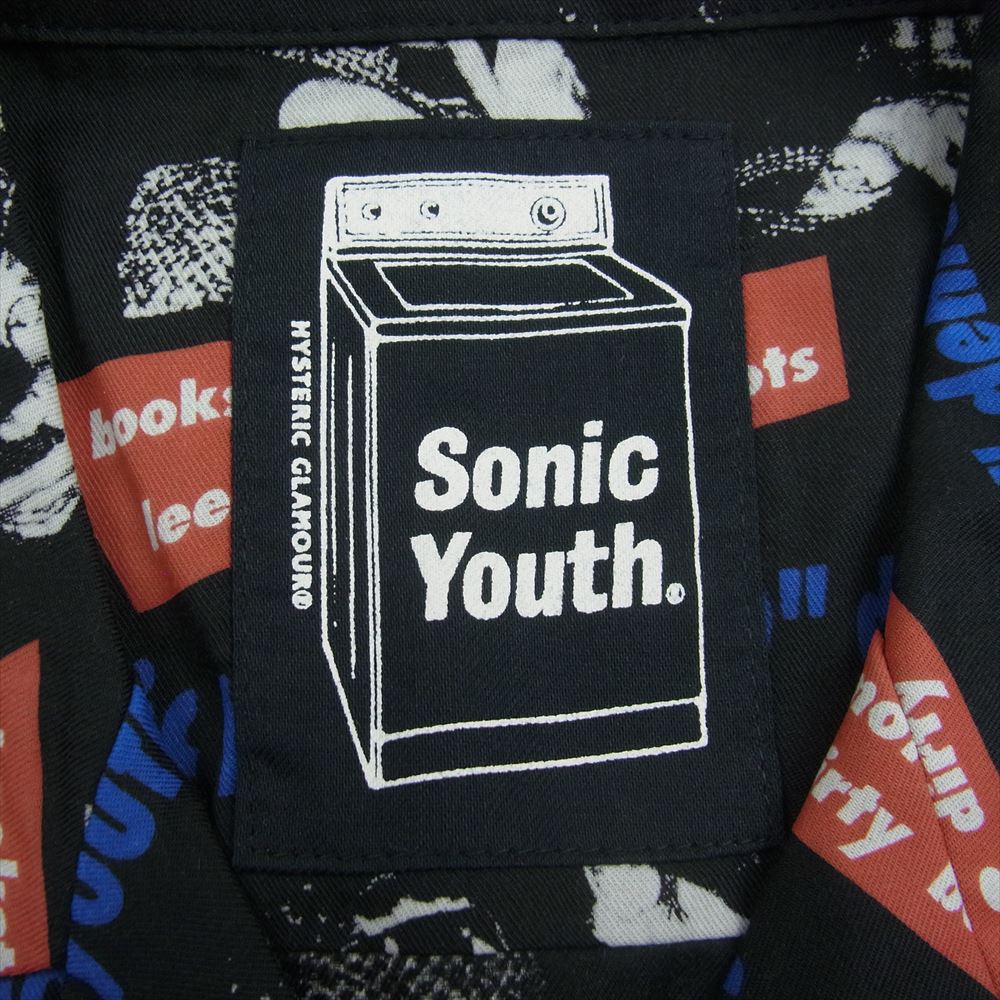 HYSTERIC GLAMOUR ヒステリックグラマー 22SS 02221AH06 × SONIC YOUTH 総柄 半袖 シャツ ブラック系 L【新古品】【未使用】【中古】