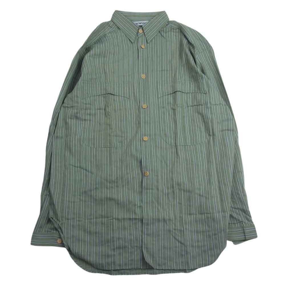 Emporio Armani エンポリオ・アルマーニ 長袖 ボタンダウン ストライプ シャツ カーキ系 M【中古】