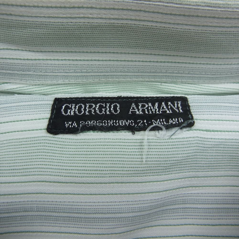GIORGIO ARMANI ジョルジオアルマーニ 長袖 襟スナップ ボタンダウン ストライプ シャツ グリーン系【中古】