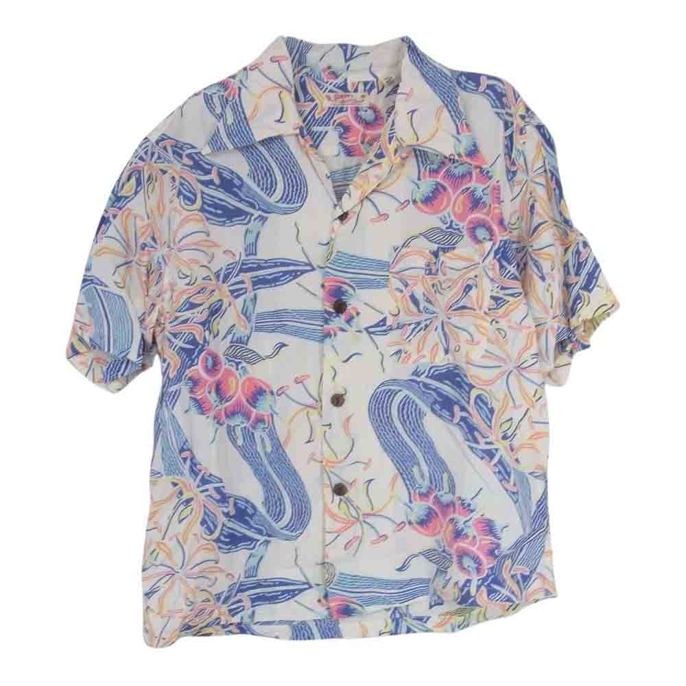 SUN SURF サンサーフ M32864 M品番 ハワイアン 総柄 半袖 アロハ シャツ ブルー系 S【中古】