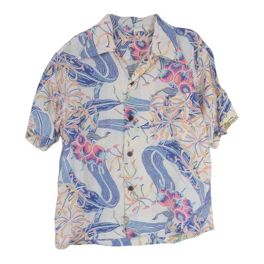 SUN SURF サンサーフ M32864 M品番 ハワイアン 総柄 半袖 アロハ シャツ ブルー系 S【中古】