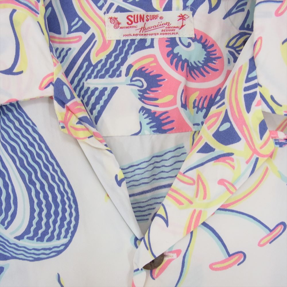 SUN SURF サンサーフ M32864 M品番 ハワイアン 総柄 半袖 アロハ シャツ ブルー系 S【中古】