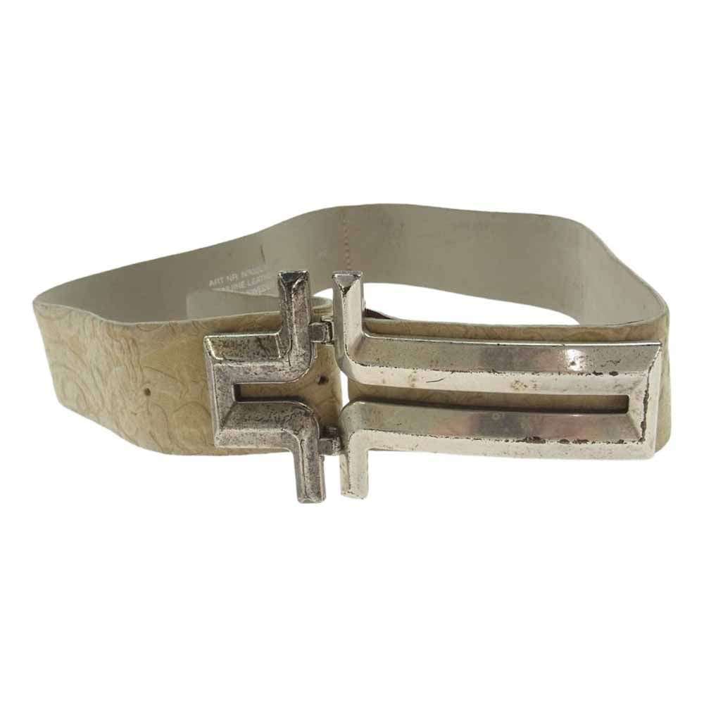 J.LINDEBERG ジェイリンドバーグ NR32L9028900 ビッグ バックル 型押し レザー ベルト ベージュ系【中古】