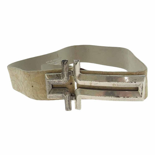 J.LINDEBERG ジェイリンドバーグ NR32L9028900 ビッグ バックル 型押し レザー ベルト ベージュ系【中古】