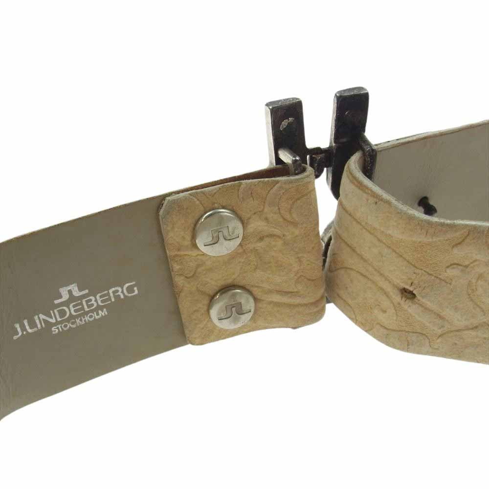 J.LINDEBERG ジェイリンドバーグ NR32L9028900 ビッグ バックル 型押し レザー ベルト ベージュ系【中古】