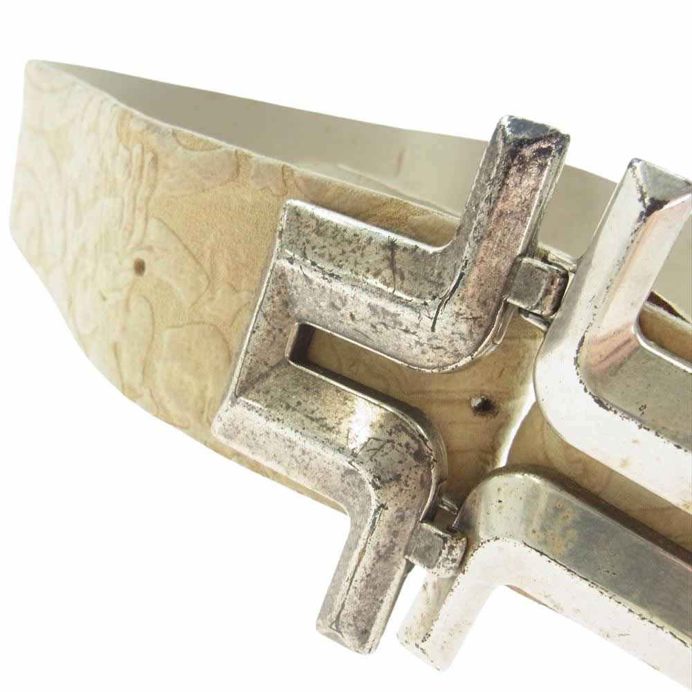 J.LINDEBERG ジェイリンドバーグ NR32L9028900 ビッグ バックル 型押し レザー ベルト ベージュ系【中古】