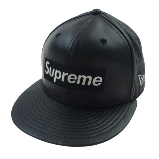 Supreme シュプリーム 15AW New Era 59FIFTY Leather Box Logo Cap ニューエラ レザー ボックスロゴ キャップ ブラック系 58.7cm【中古】