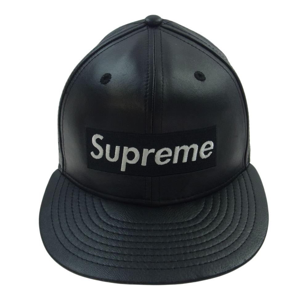 Supreme シュプリーム 15AW New Era 59FIFTY Leather Box Logo Cap ニューエラ レザー ボックスロゴ キャップ ブラック系 58.7cm【中古】