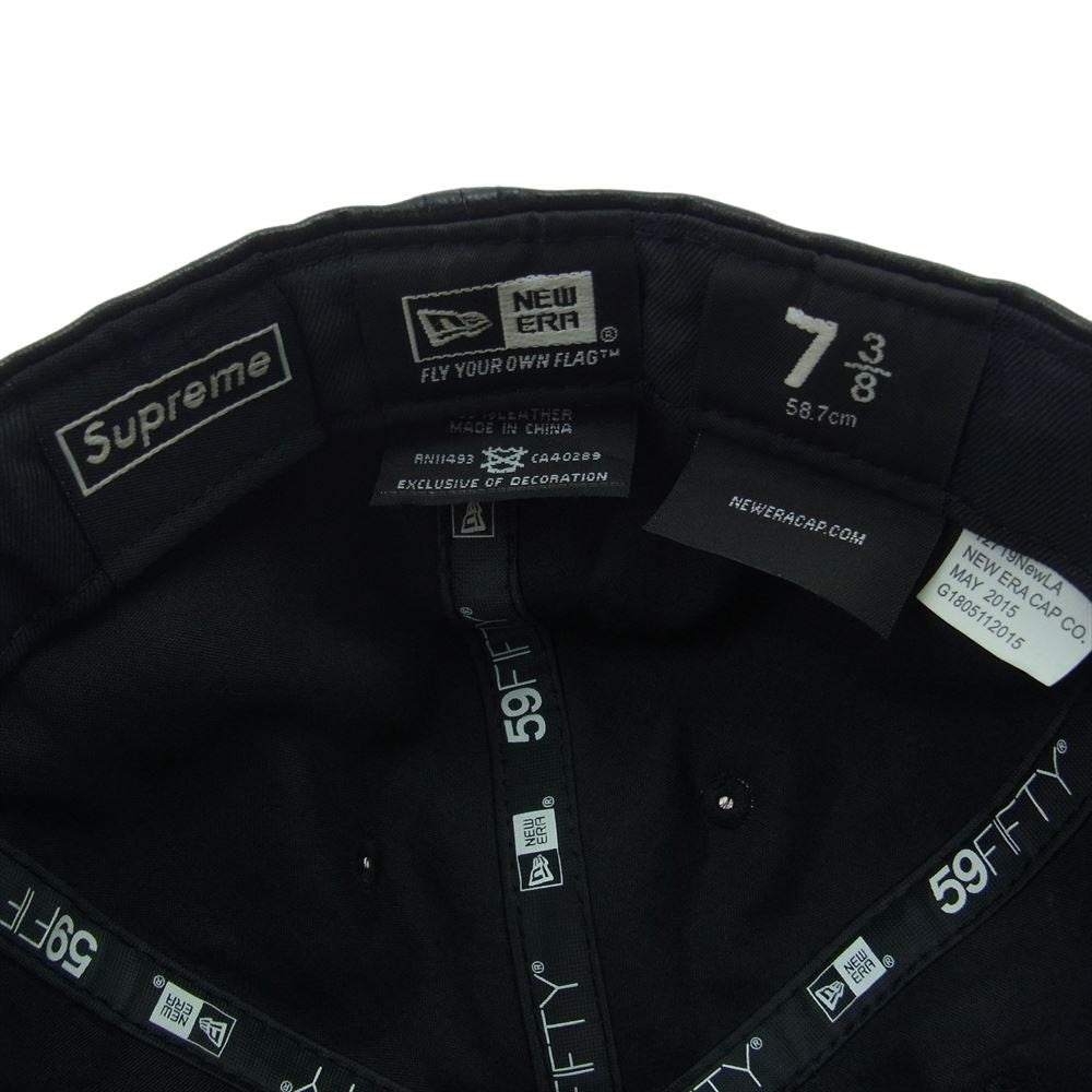 Supreme シュプリーム 15AW New Era 59FIFTY Leather Box Logo Cap ニューエラ レザー ボックスロゴ キャップ ブラック系 58.7cm【中古】