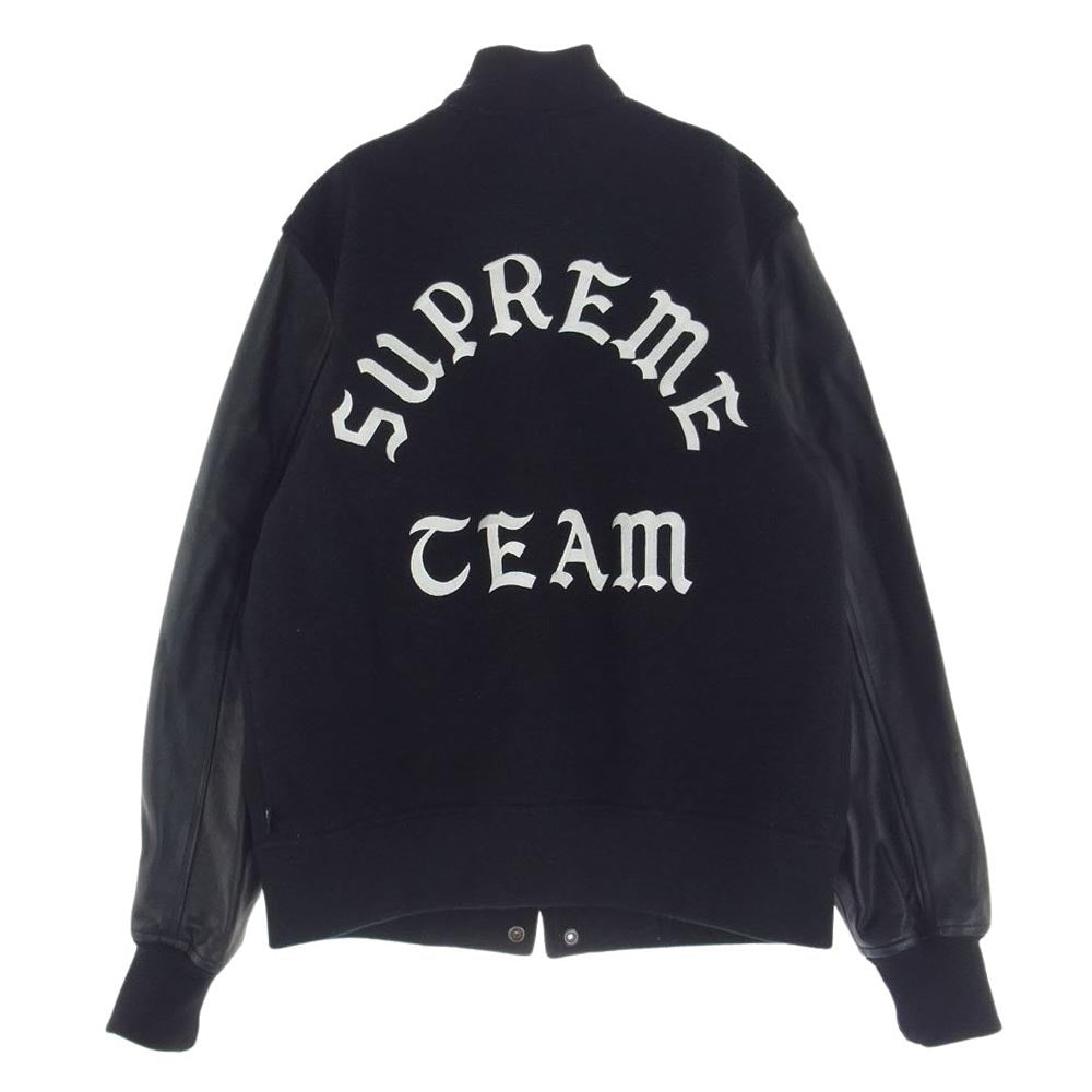 Supreme シュプリーム 15AW Wool Varsity Crew Ceam Jacket ウール ヴァーシティ クルー チーム ジャケット 袖レザー　スタジャン ブラック系 S【中古】