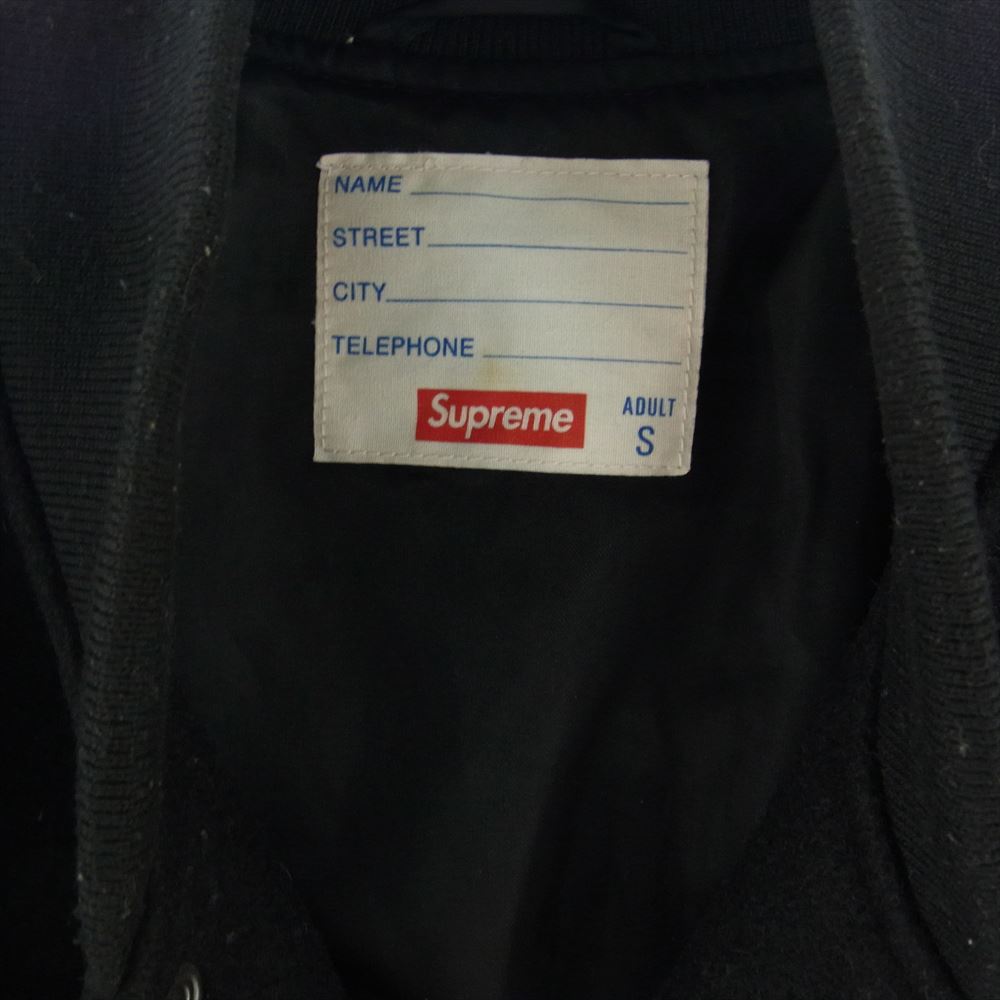 Supreme シュプリーム 15AW Wool Varsity Crew Ceam Jacket ウール ヴァーシティ クルー チーム ジャケット 袖レザー　スタジャン ブラック系 S【中古】