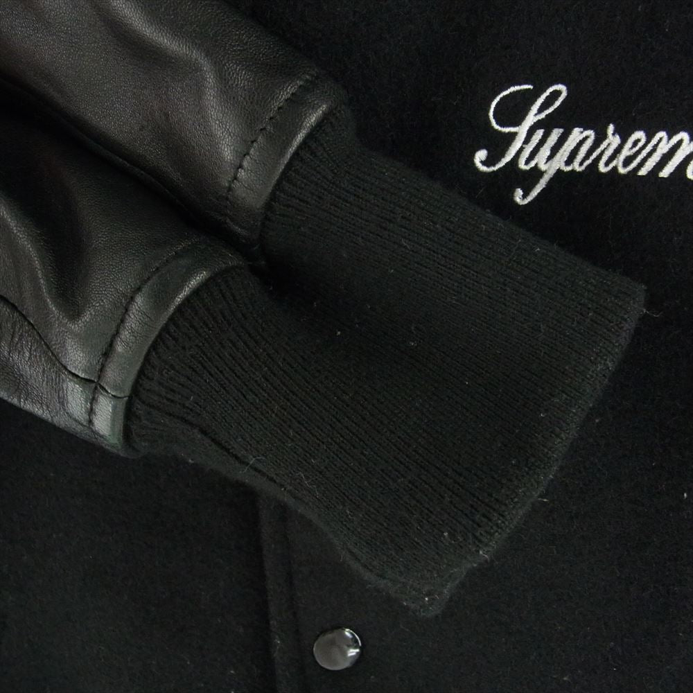 Supreme シュプリーム 15AW Wool Varsity Crew Ceam Jacket ウール ヴァーシティ クルー チーム ジャケット 袖レザー　スタジャン ブラック系 S【中古】