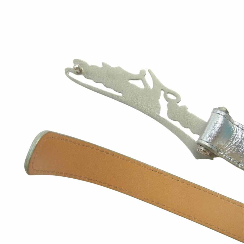 LOUIS VUITTON ルイ・ヴィトン Metallic Silver Leather Logo Narrow Belt 筆記体 ロゴ メタリック ナロー レザー ベルト シルバー系 90/36【中古】