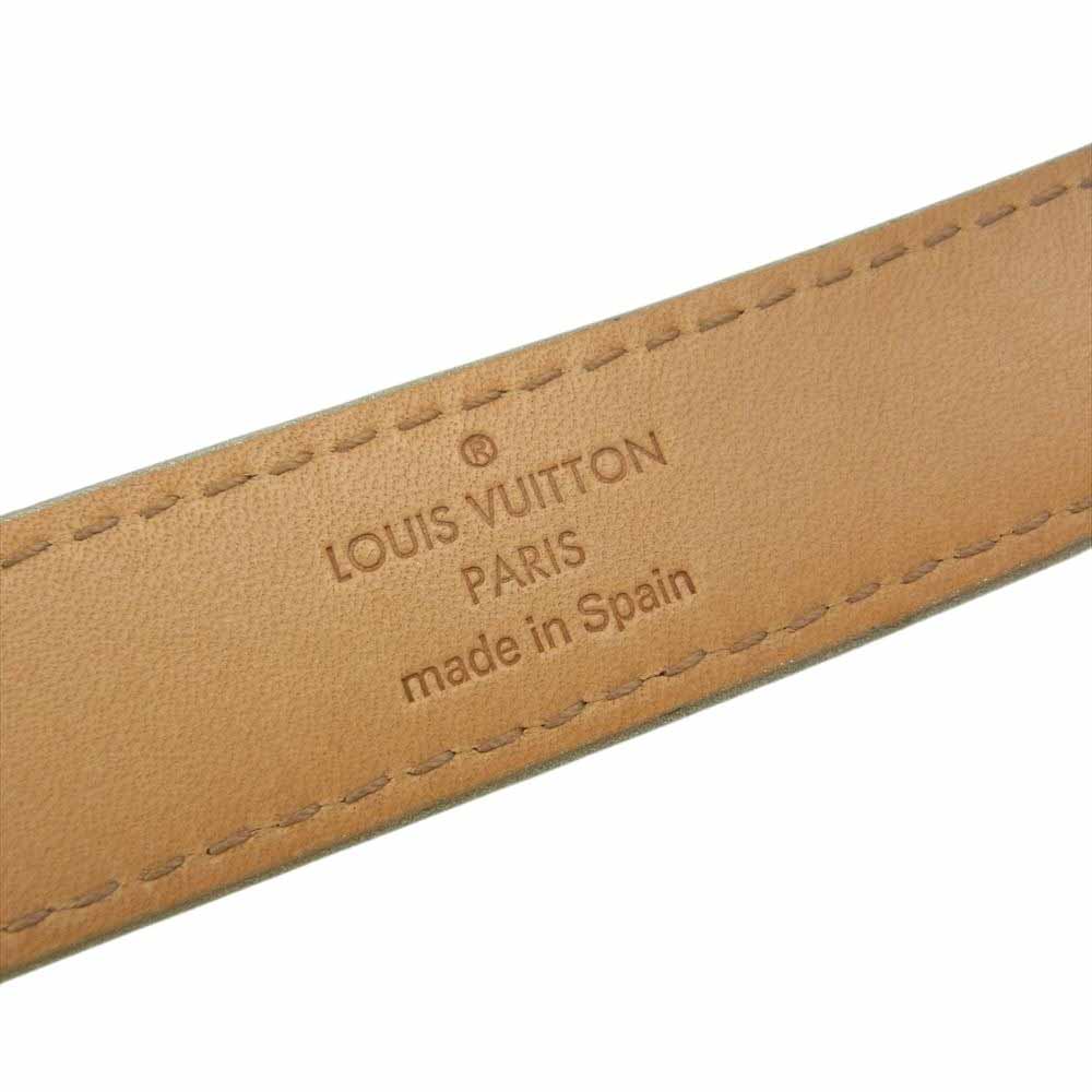 LOUIS VUITTON ルイ・ヴィトン Metallic Silver Leather Logo Narrow Belt 筆記体 ロゴ メタリック ナロー レザー ベルト シルバー系 90/36【中古】