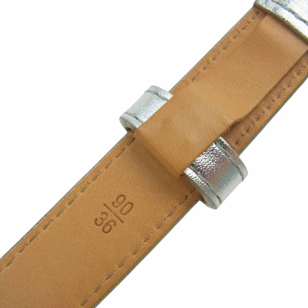 LOUIS VUITTON ルイ・ヴィトン Metallic Silver Leather Logo Narrow Belt 筆記体 ロゴ メタリック ナロー レザー ベルト シルバー系 90/36【中古】