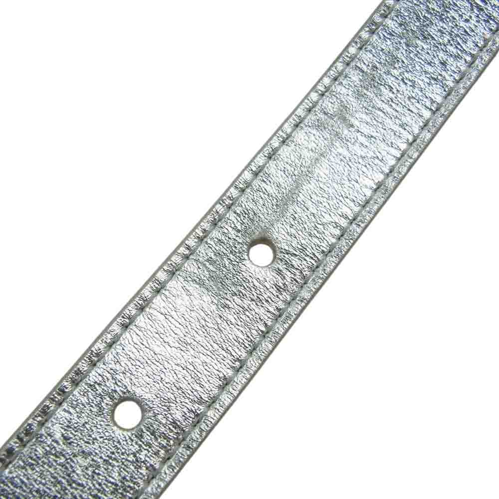 LOUIS VUITTON ルイ・ヴィトン Metallic Silver Leather Logo Narrow Belt 筆記体 ロゴ メタリック ナロー レザー ベルト シルバー系 90/36【中古】