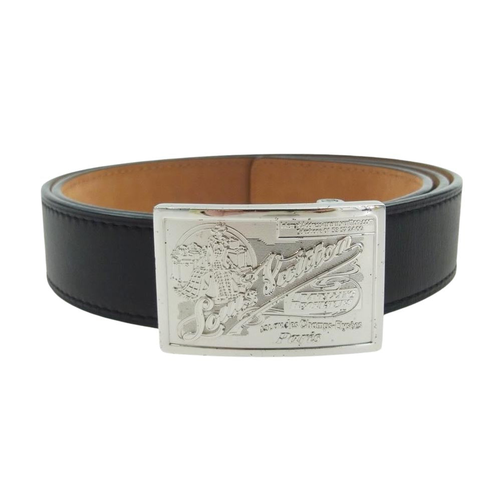 LOUIS VUITTON ルイ・ヴィトン M6812 サンチュール ジーンズ バックル レザー ベルト ブラック系 90/36【中古】