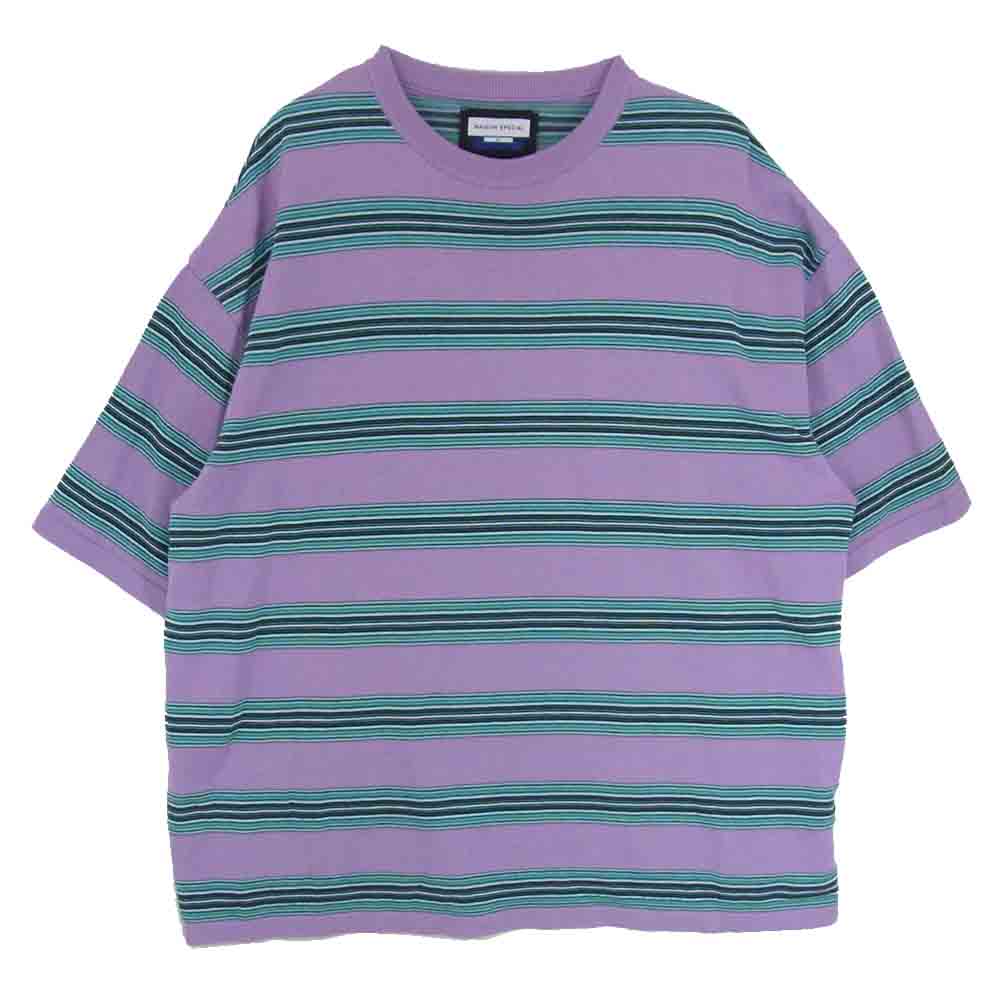 メゾンスペシャル 11221361339 マルチボーダー プライム オーバー ニット Tシャツ パープル系 01【中古】