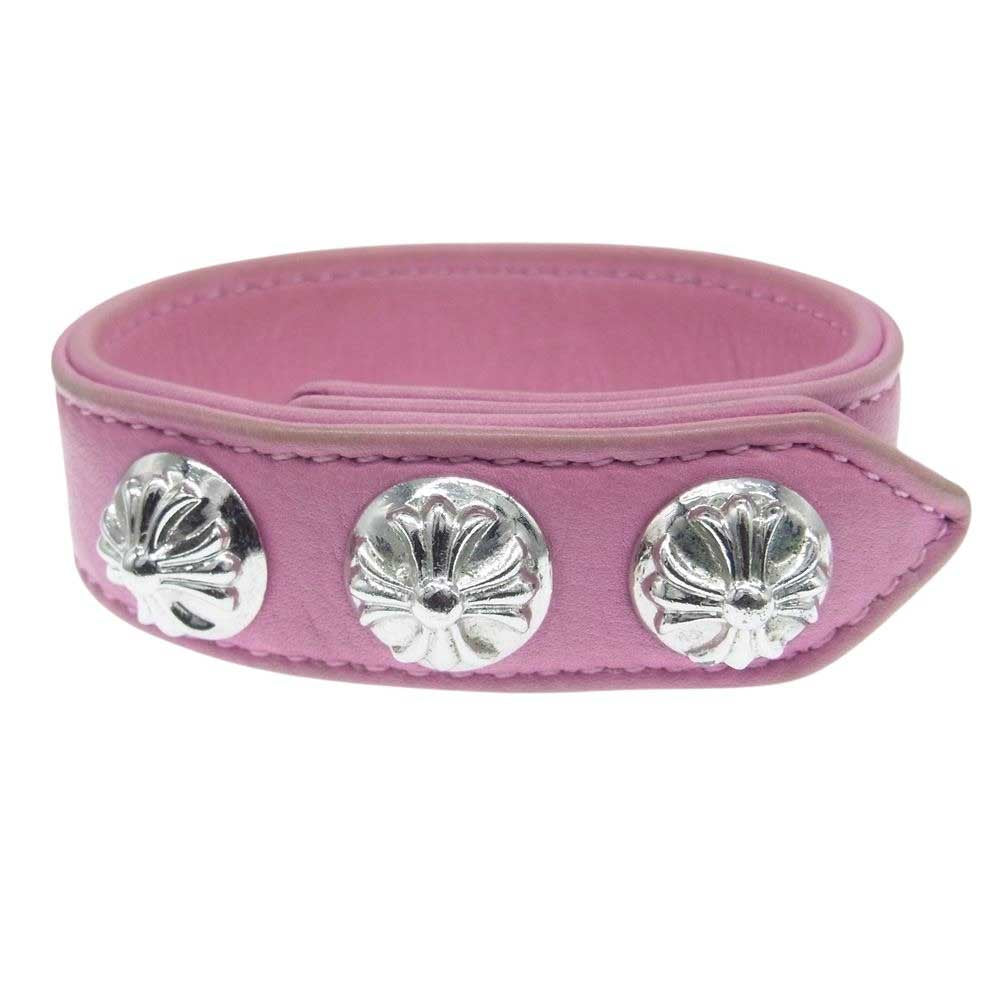 CHROME HEARTS クロムハーツ（原本無） 3BTN 2SNP 3ボタン2スナップ クロスボール レザー ブレスレット ピンク ピンク系【中古】
