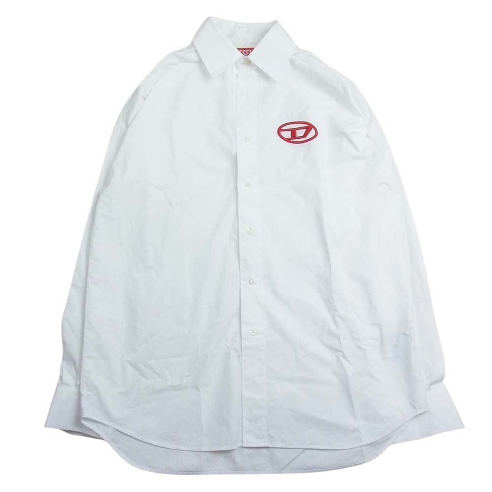 DIESEL ディーゼル Dロゴ刺繍 長袖 シャツ ホワイト系 46【中古】