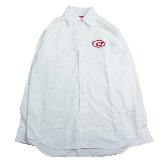 DIESEL ディーゼル Dロゴ刺繍 長袖 シャツ ホワイト系 46【中古】