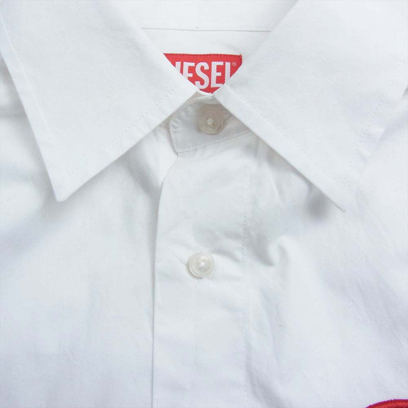 DIESEL ディーゼル Dロゴ刺繍 長袖 シャツ ホワイト系 46【中古】