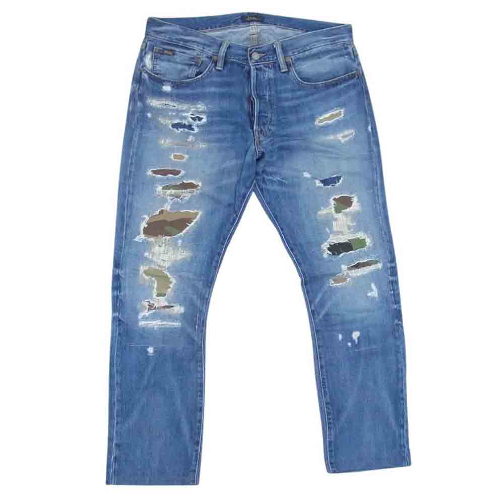 POLO RALPH LAUREN ポロ・ラルフローレン リペア加工 カモフラ 迷彩 切替 デニム パンツ  インディゴブルー系 32【中古】