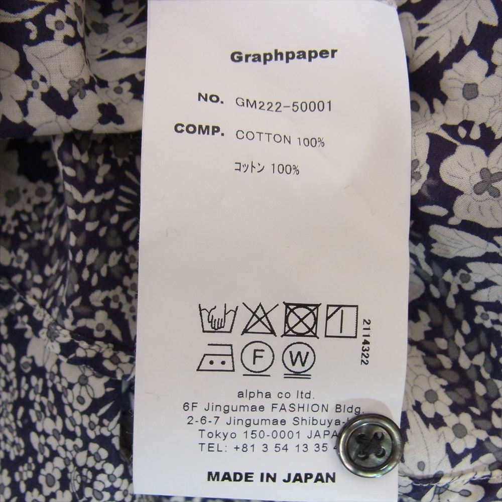 GRAPHPAPER グラフペーパー 22SS GM222-50001 for Liberty Oversized Regular Color Shirt オーバーサイズ フラワー総柄 長袖 シャツ ネイビー系 F【中古】