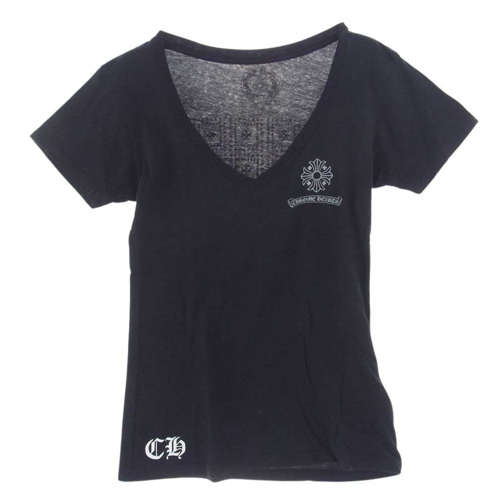 CHROME HEARTS クロムハーツ（原本無） CHプラス プリント ロゴ Vネック 半袖 Tシャツ ブラック系 M【中古】