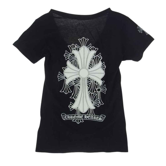 CHROME HEARTS クロムハーツ（原本無） セメタリークロス バック プリント Vネック 半袖 Tシャツ ブラック ブラック系 M【中古】
