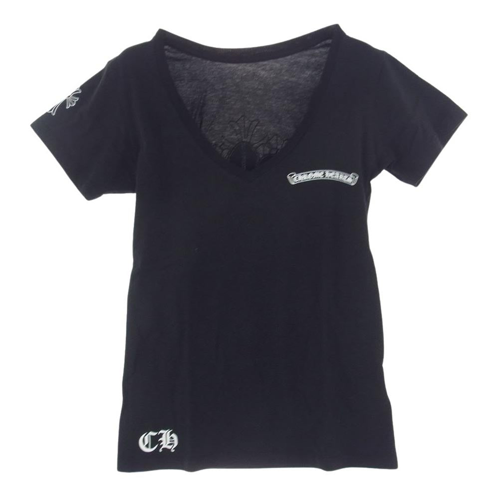 CHROME HEARTS クロムハーツ（原本無） セメタリークロス バック プリント Vネック 半袖 Tシャツ ブラック ブラック系 M【中古】