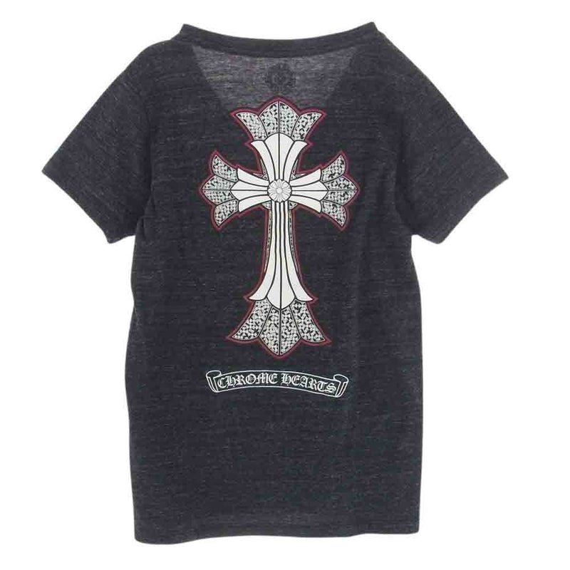 CHROME HEARTS クロムハーツ（原本無） CHクロス バック プリント メランジ 霜降り Vネック 半袖 Tシャツ グレー系 M【中古】