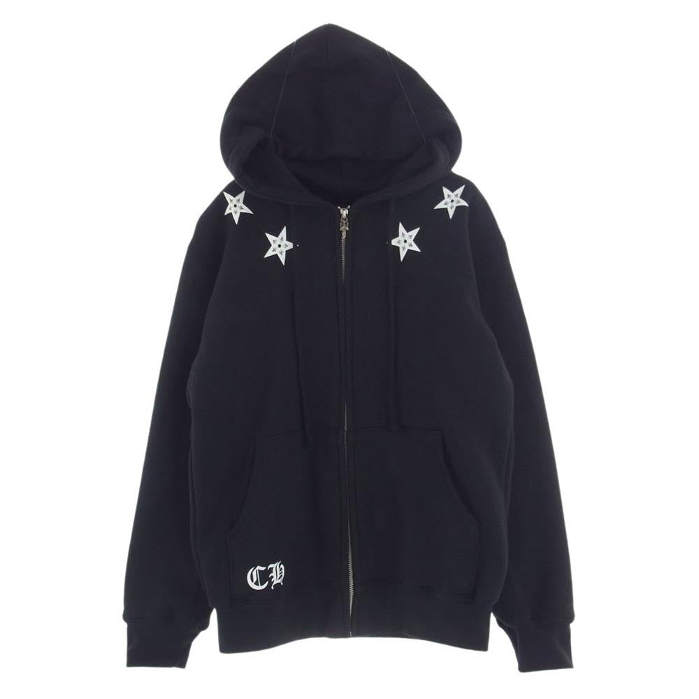 CHROME HEARTS クロムハーツ（原本無） 国内正規品 スタープリント スクロールラベル 裏地サーマル ダガージップ フルジップ パーカー ブラック系 S【中古】