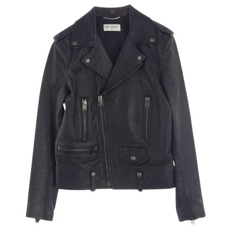 SAINT LAURENT サンローラン 397290 Y5OX1 エディ期 CLASSIC MOTORCYCLE JACKET L01 クロコ型押し クラシック モーターサイクル ダブル ライダース ジャケット ブラック系 44【中古】