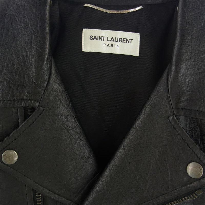 SAINT LAURENT サンローラン 397290 Y5OX1 エディ期 CLASSIC MOTORCYCLE JACKET L01 クロコ型押し クラシック モーターサイクル ダブル ライダース ジャケット ブラック系 44【中古】