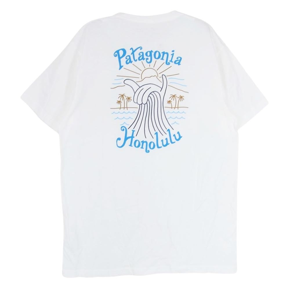 patagonia パタゴニア ハワイ ホノルル店限定 プリント オーガニックコットン 半袖 Tシャツ ホワイト系 M【極上美品】【中古】