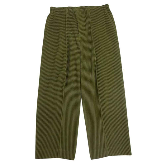 HOMME PLISSE ISSEY MIYAKE オム プリッセ イッセイミヤケ 24SS HP41JF135 PLEATS BOTTOMS プリーツ ボトムス ヘリンボーン プリーツパンツ  オリーブ系 3【中古】
