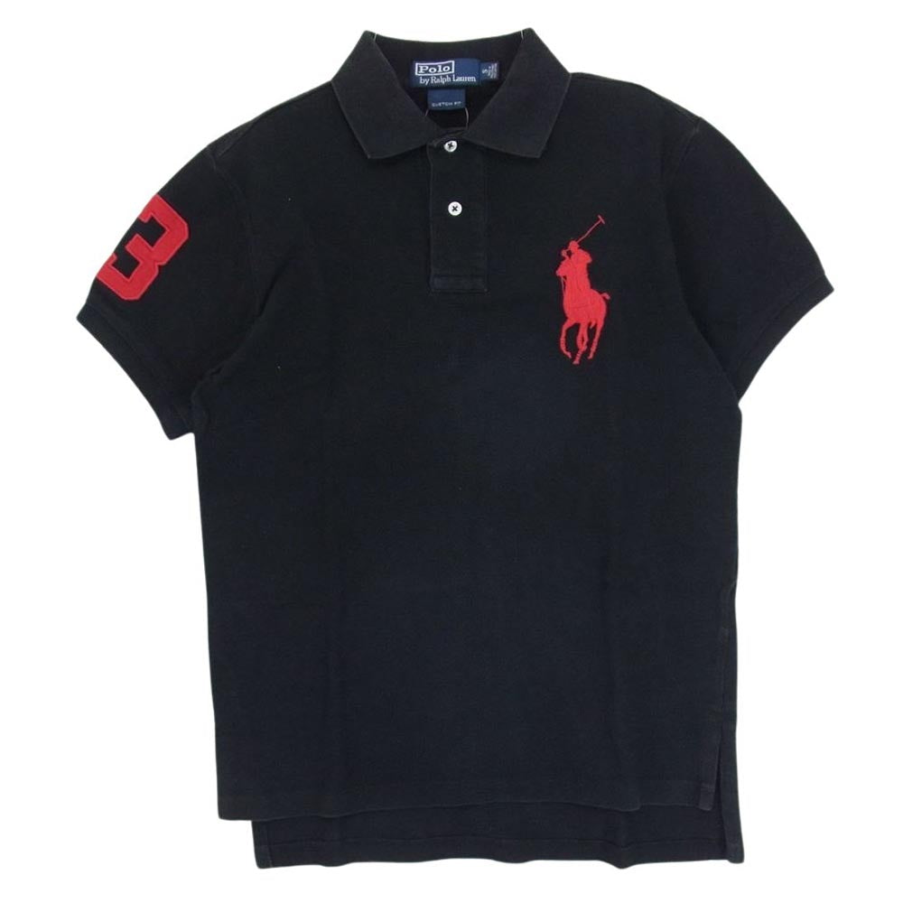 POLO RALPH LAUREN ポロ・ラルフローレン 90s CUSTOM FIT カスタムフィット 鹿の子 半袖 ポロシャツ ビックポニー ブラック系 S【中古】