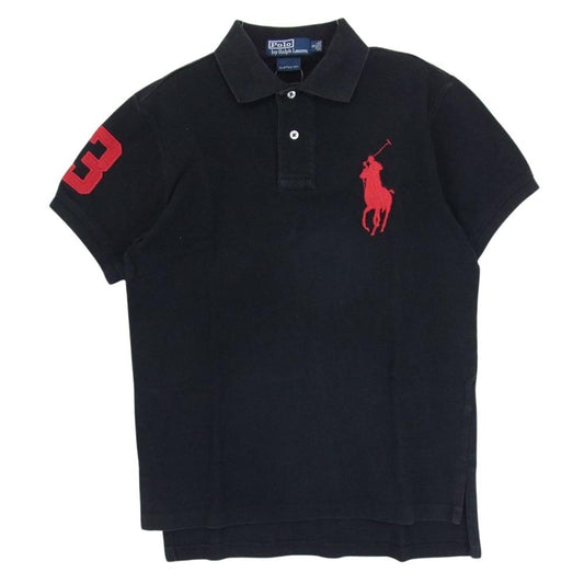 POLO RALPH LAUREN ポロ・ラルフローレン 90s CUSTOM FIT カスタムフィット 鹿の子 半袖 ポロシャツ ビックポニー ブラック系 S【中古】