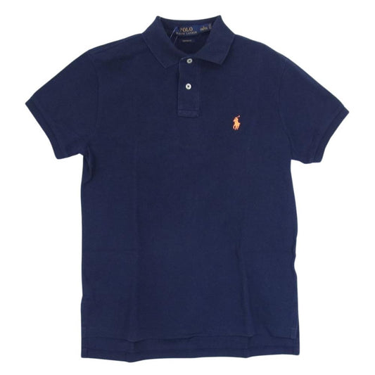 POLO RALPH LAUREN ポロ・ラルフローレン 90s USA製 鹿の子 半袖 ポロシャツ ネイビー ネイビー系 S【中古】