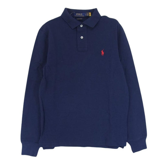 POLO RALPH LAUREN ポロ・ラルフローレン CUSTOM SLIM FIT カスタム スリム フィット 鹿の子 長袖 ポロシャツ ネイビー ネイビー系 S/P【中古】