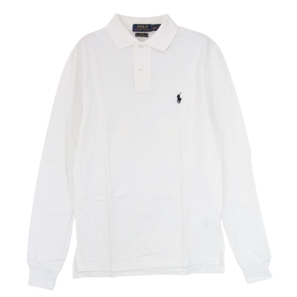 POLO RALPH LAUREN ポロ・ラルフローレン SLIM FIT PIMA STRETCH MESH スリムフィット ストレッチ メッシュ 長袖 ポロシャツ ホワイト ホワイト系 S【中古】