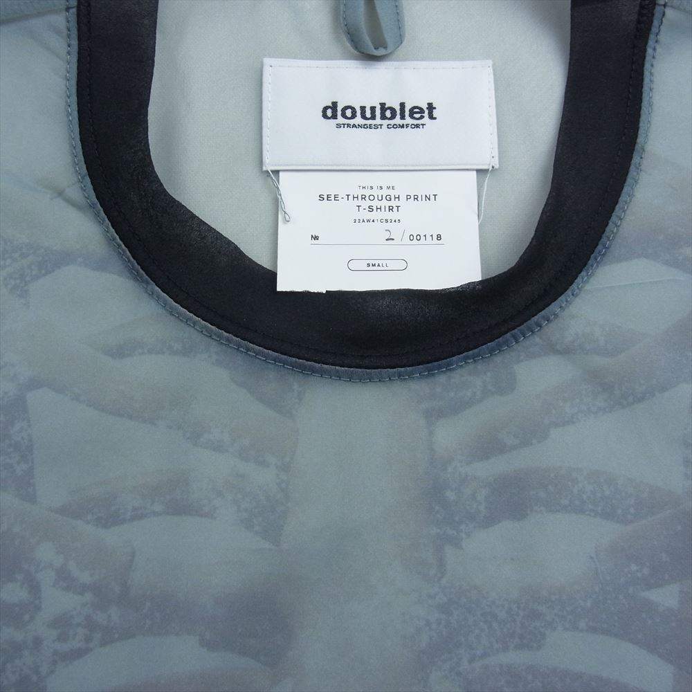 ダブレット 22AW 22AW41CS245 SEE THROUGH PRINT T-SHIRT ボーン シアー シースルー 半袖 Tシャツ カットソー ブルー系 S【中古】