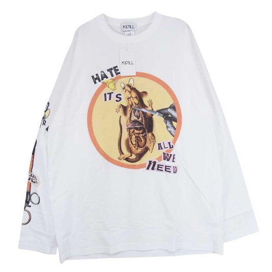 キディル 19AW KL391 Red Scare Long Sleeve T-shirts グラフィックプリント ロングスリーブ 長袖 クルーネック Tシャツ カットソー ホワイト系 FREE【新古品】【未使用】【中古】
