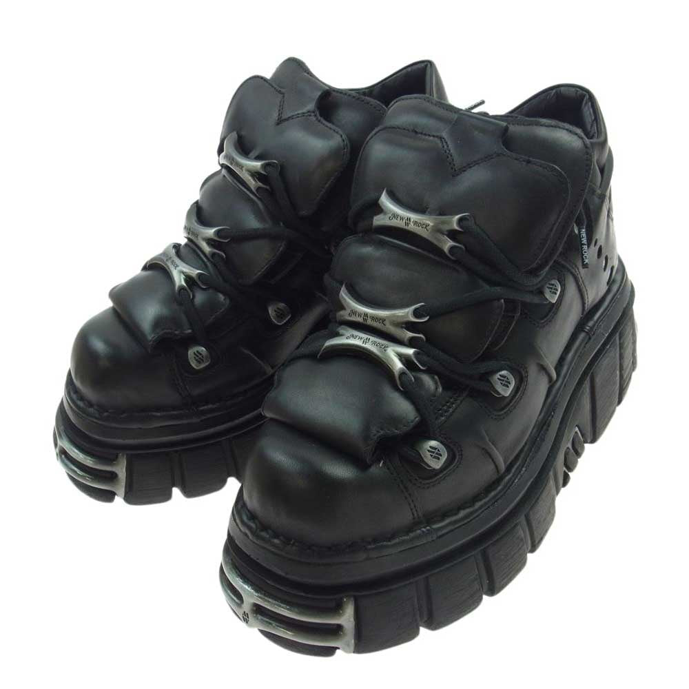 ニューロック M-106-S112 ANKLE BOOT BLACK TOWER WITH LACES レースアップ 厚底 プレート アンクルブーツ スニーカー ブラック系 41【極上美品】【中古】