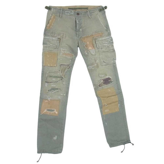 RALPH LAUREN ラルフローレン boy friend ヘリンボーン ダメージ リペア 加工 パッチワーク カーゴ パンツ カーキ系 24【中古】
