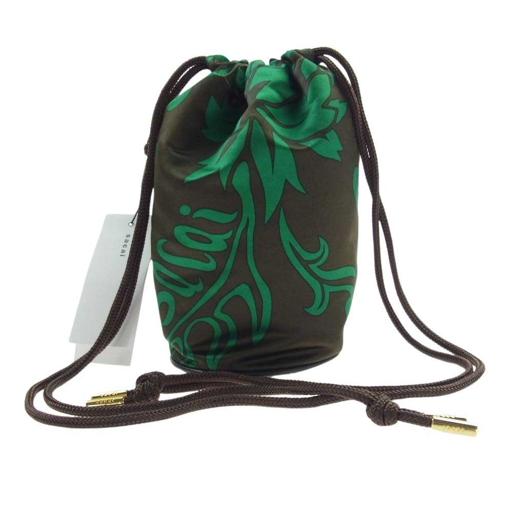 Sacai サカイ 24-0701S Kinchaku Floral Print 巾着 フローラル プリント 底面 Sロゴ 花柄 バッグ ブラウン系 グリーン系【極上美品】【中古】