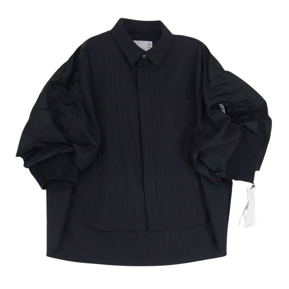 Sacai サカイ 24SS 24-07119 Chalk Stripe Shirt チョークストライプ ピンストライプ MA-1ドッキング クロップド シャツ ブラック系 3【美品】【中古】